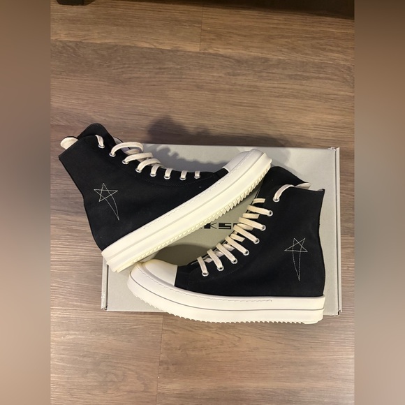 COPY - Rick Owens DRKSHDW - Black Denim High Sneakers - Picture 7 of 12